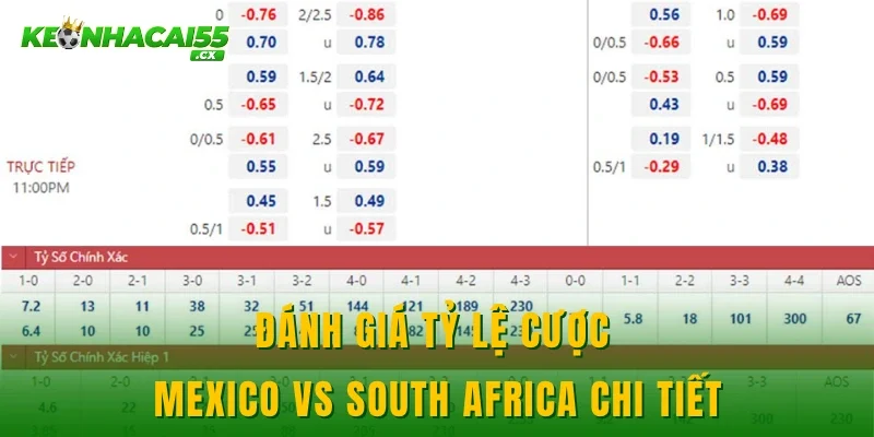 Đánh giá tỷ lệ cược Mexico vs South Africa chi tiết 
